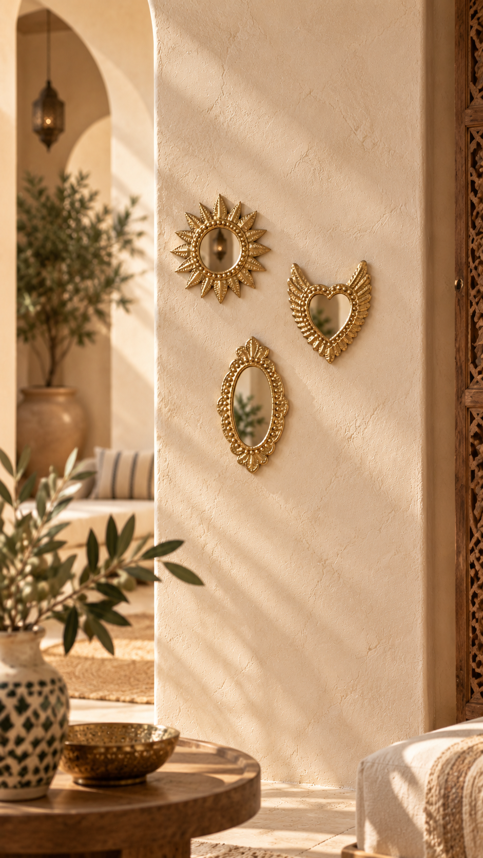 Pack Trio Marrakech — 3 Miroirs Artisanaux Dorés - en cuivre